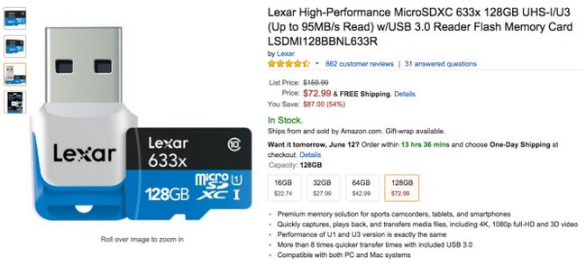 Fotografía - [Offre Alerte] Lexar 633x 128Go microSDXC Avec USB 3.0 Lecteur Seulement 72,99 $ sur Amazon